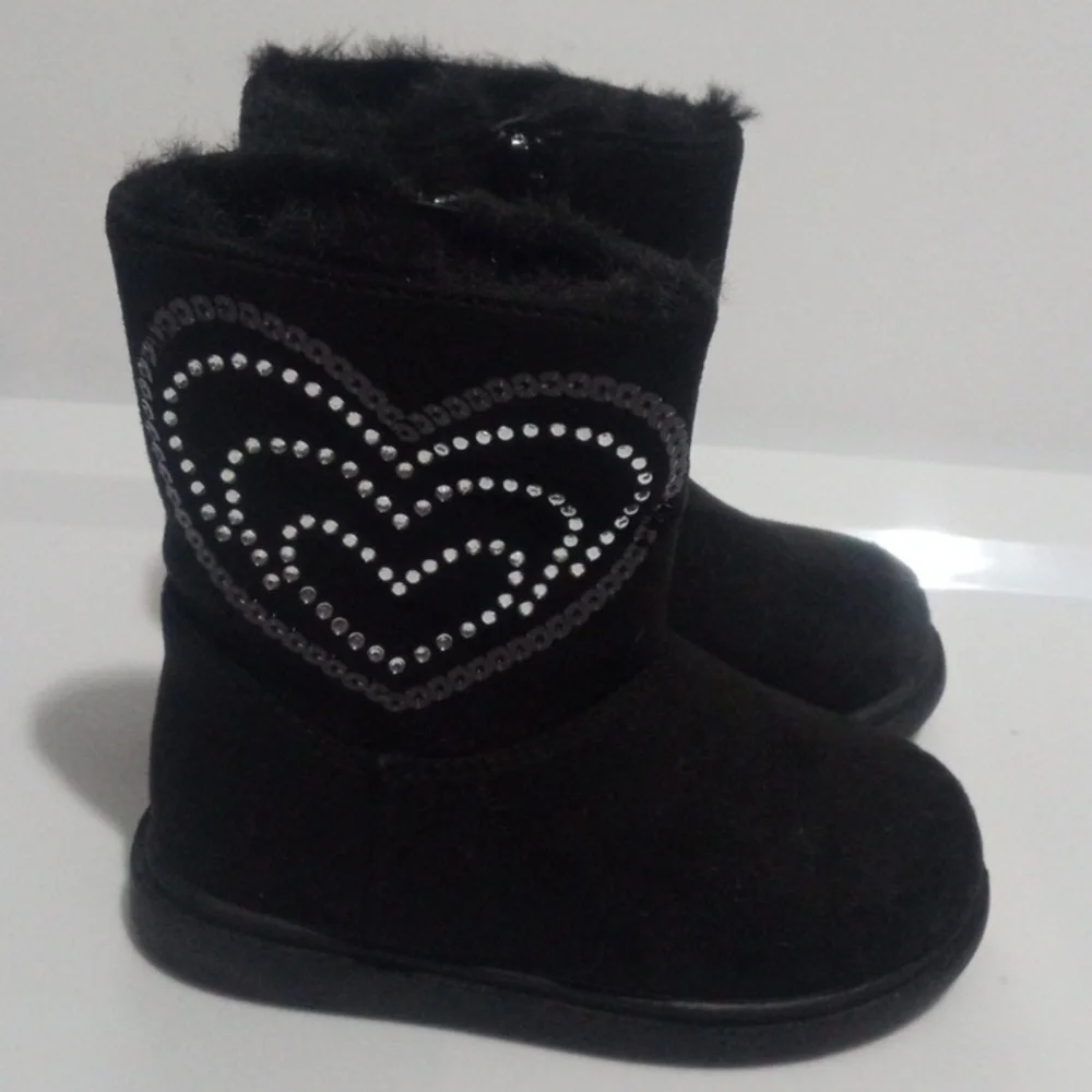 RACHEL SHOES Girl's Black Fur Ankle Boots with Rhinestones  SIZE 5 Toddler NWOT